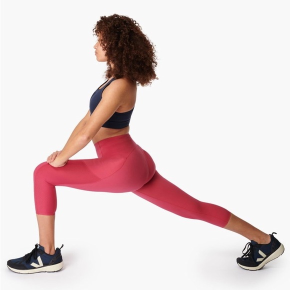 SWEATY BETTY Rose Pink Power High-Waisted Cropped Gym Leggings Size XS - Picture 2 of 10